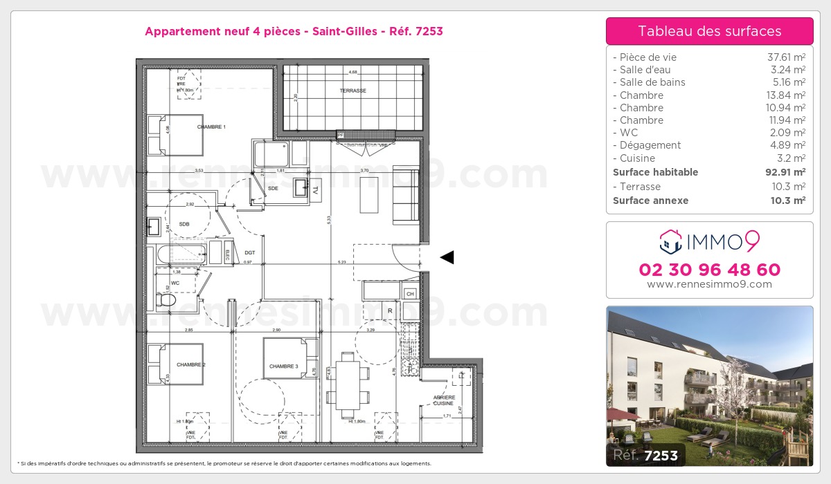 Plan et surfaces, Programme neuf Saint-Gilles Référence n° 7253