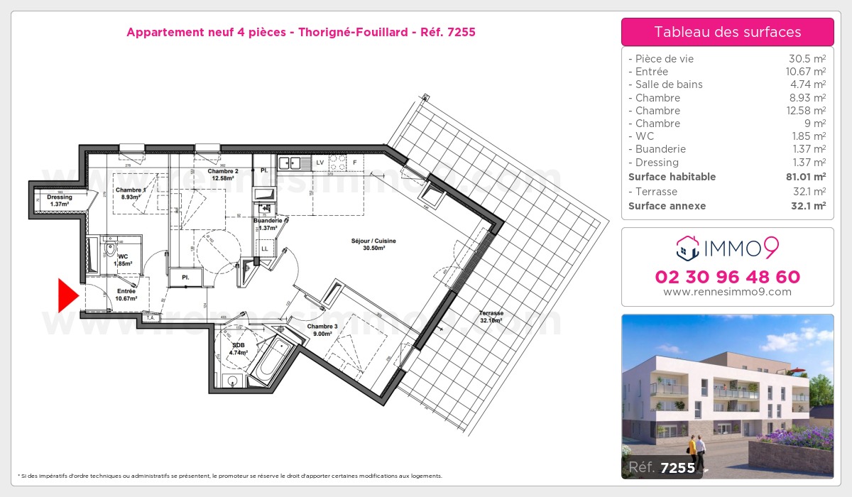 Plan et surfaces, Programme neuf Thorigné-Fouillard Référence n° 7255