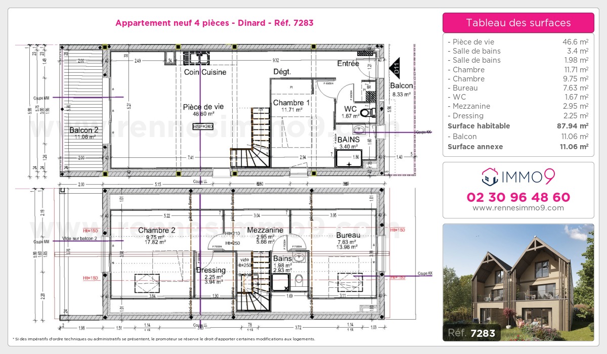 Plan et surfaces, Programme neuf Dinard Référence n° 7283