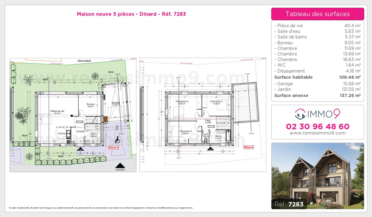 Plan et surfaces, Programme neuf Dinard Référence n° 7283