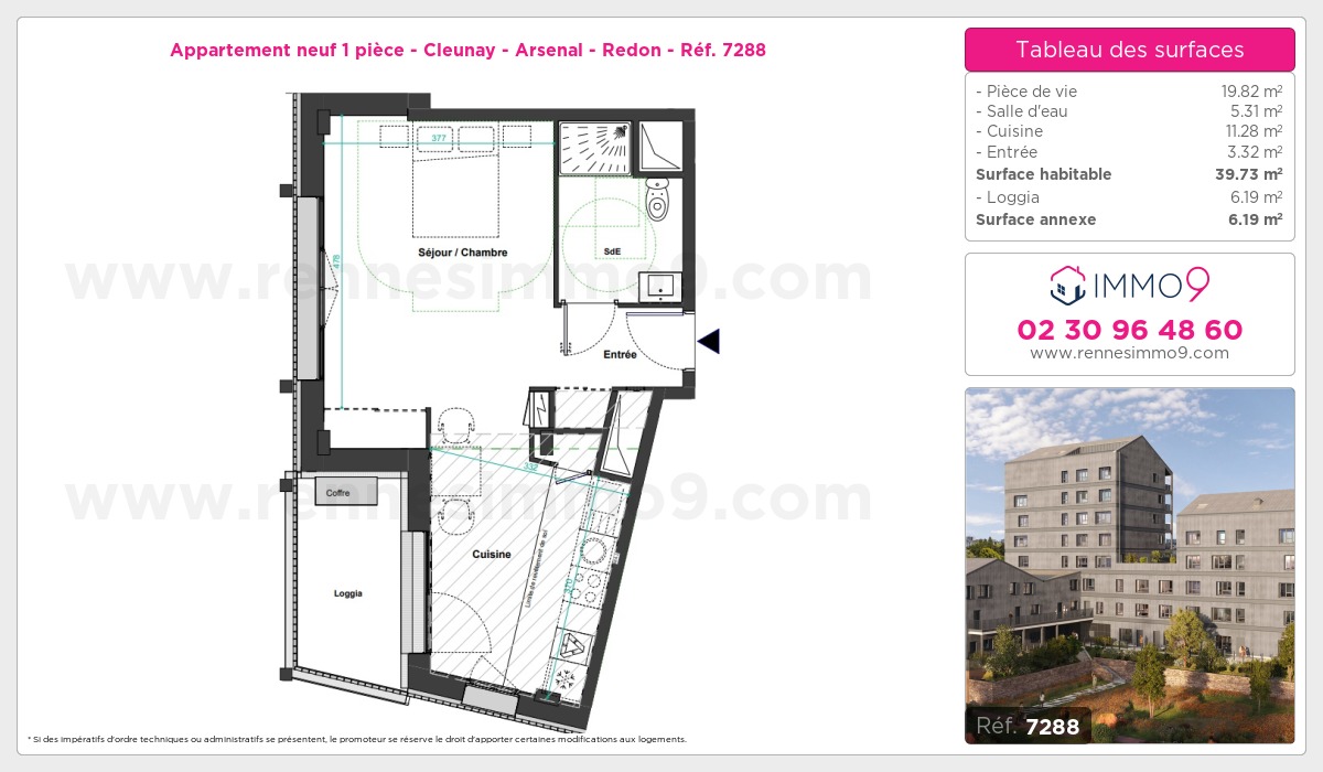 Plan et surfaces, Programme neuf Rennes : Cleunay - Arsenal - Redon Référence n° 7288