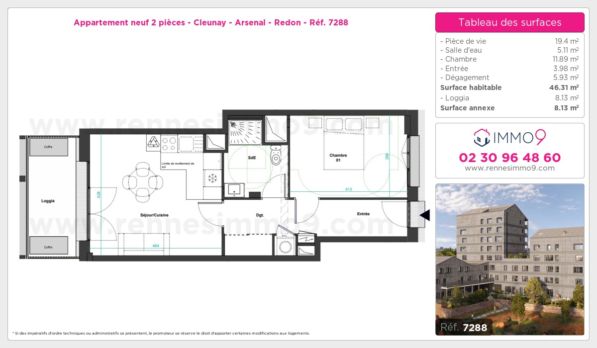 Plan et surfaces, Programme neuf Rennes : Cleunay - Arsenal - Redon Référence n° 7288