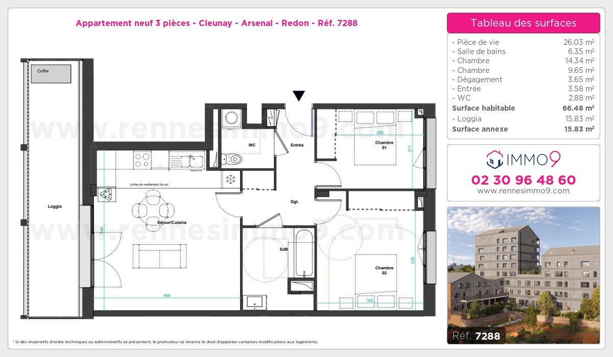 Plan et surfaces, Programme neuf Rennes : Cleunay - Arsenal - Redon Référence n° 7288