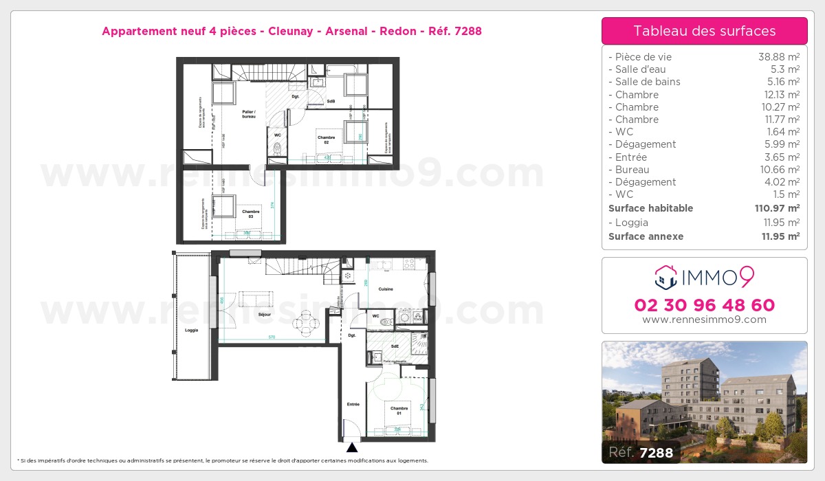 Plan et surfaces, Programme neuf Rennes : Cleunay - Arsenal - Redon Référence n° 7288