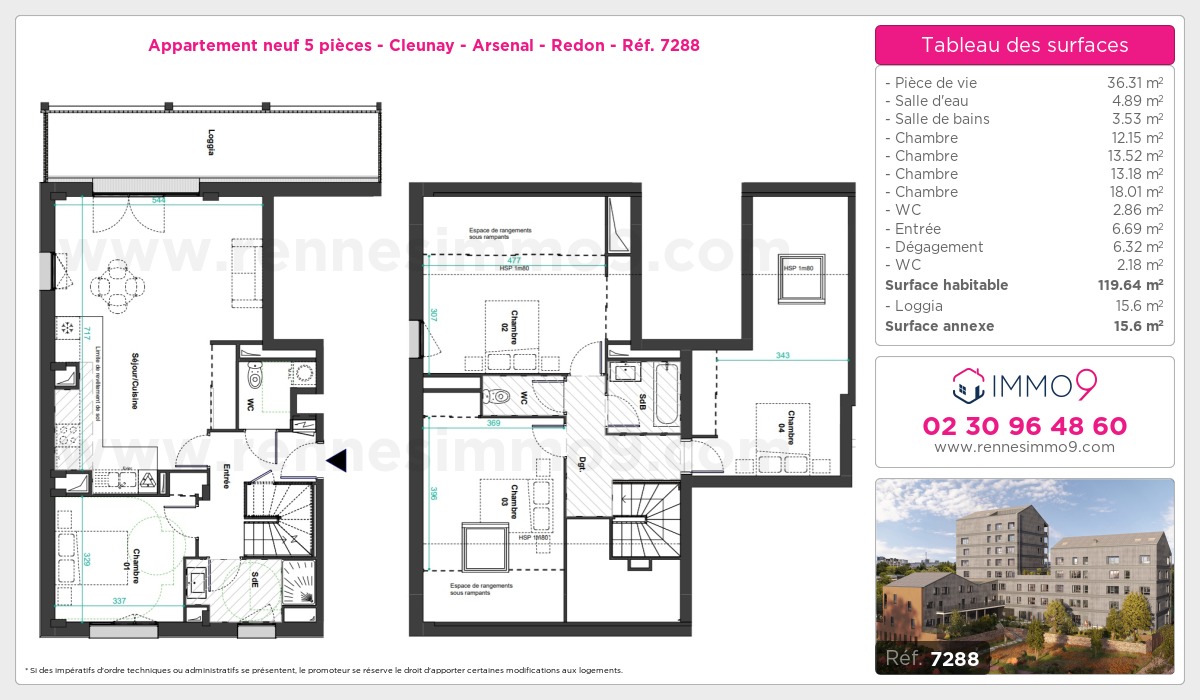 Plan et surfaces, Programme neuf Rennes : Cleunay - Arsenal - Redon Référence n° 7288