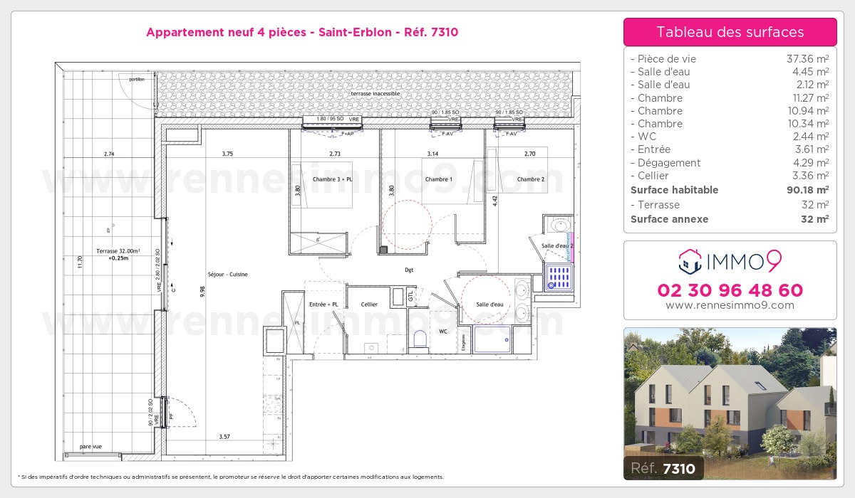 Plan et surfaces, Programme neuf Saint-Erblon Référence n° 7310