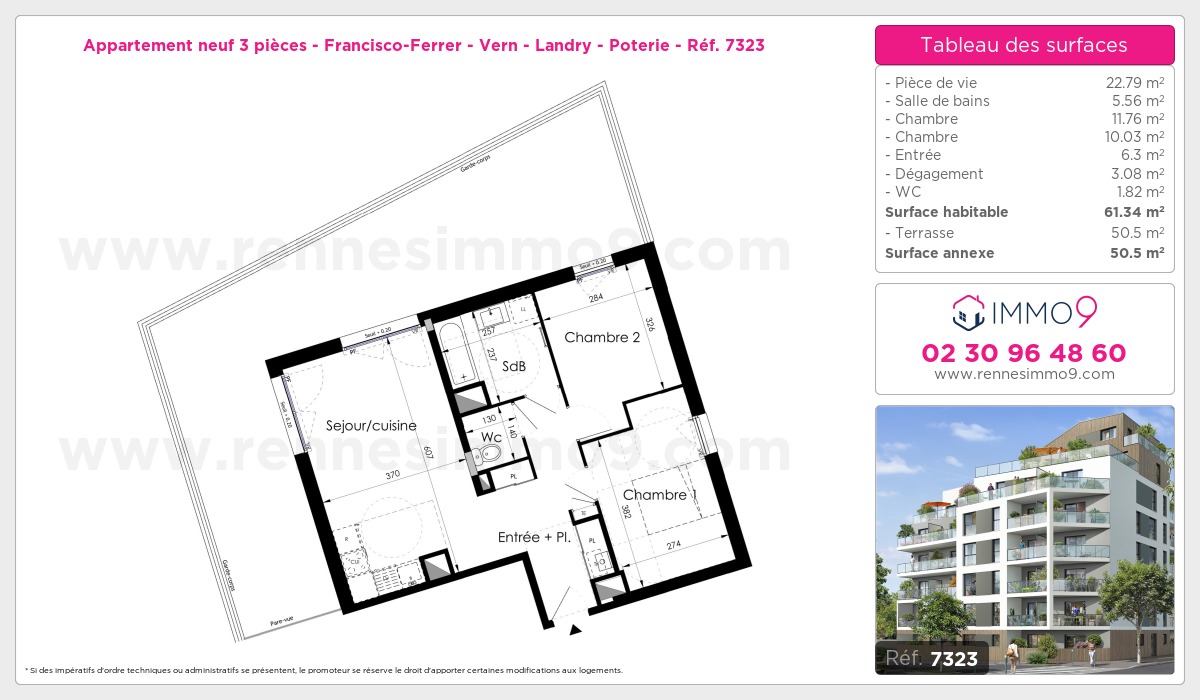 Plan et surfaces, Programme neuf Rennes : Francisco-Ferrer - Vern - Landry - Poterie Référence n° 7323