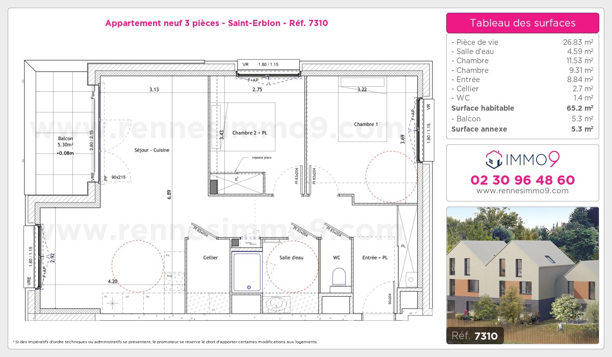 Plan et surfaces, Programme neuf Saint-Erblon Référence n° 7310