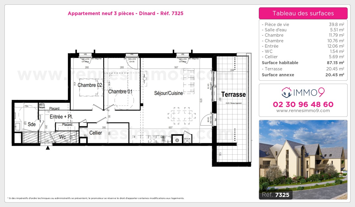 Plan et surfaces, Programme neuf Dinard Référence n° 7325