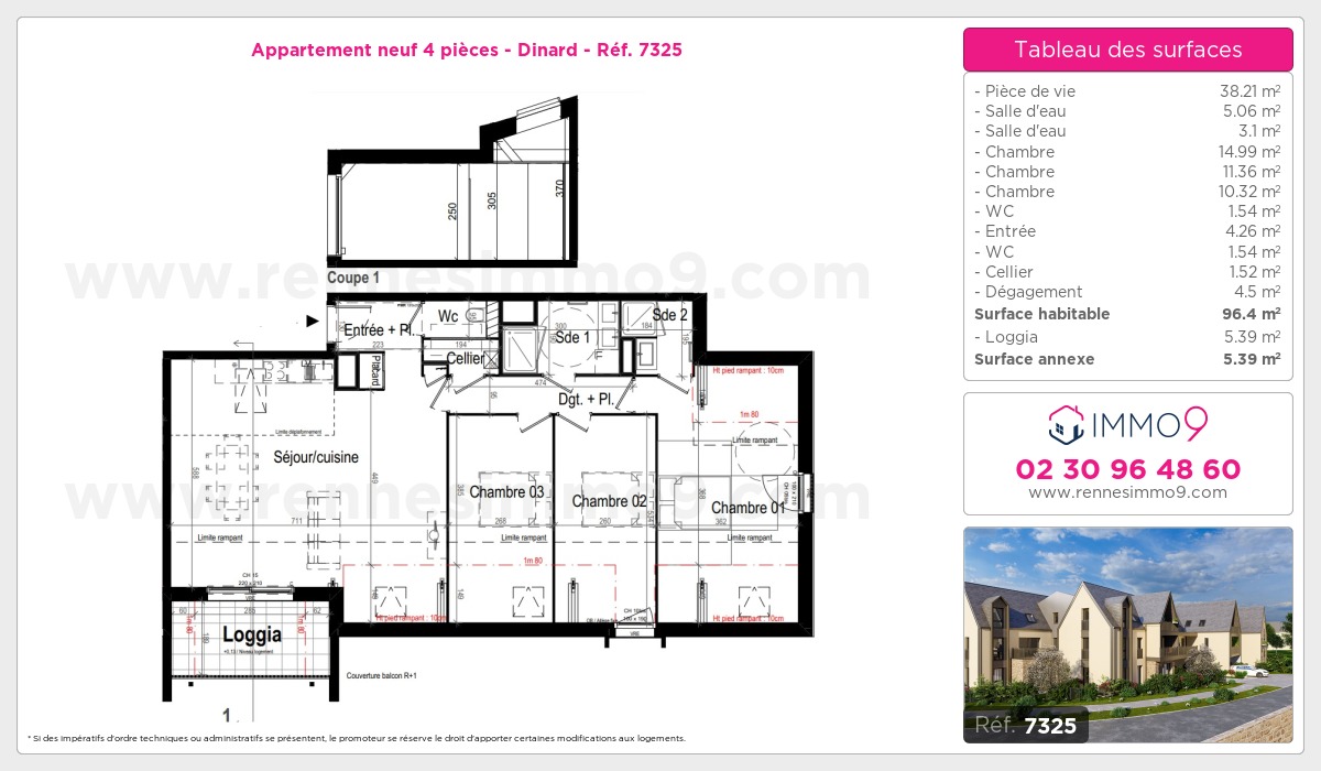 Plan et surfaces, Programme neuf Dinard Référence n° 7325