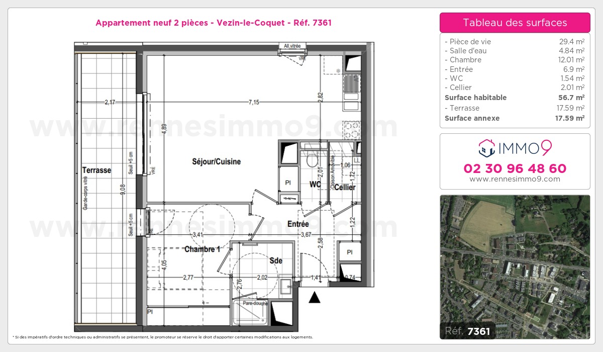 Plan et surfaces, Programme neuf Vezin-le-Coquet Référence n° 7361
