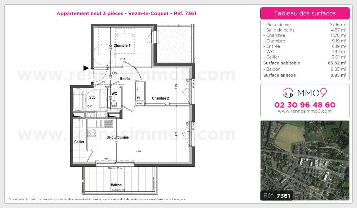 Plan et surfaces, Programme neuf Vezin-le-Coquet Référence n° 7361