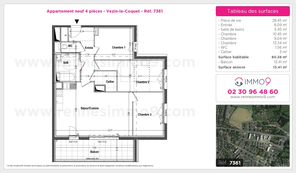 Plan et surfaces, Programme neuf Vezin-le-Coquet Référence n° 7361
