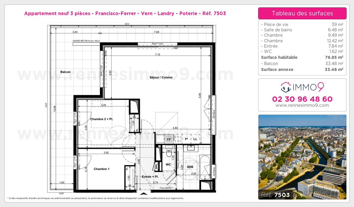 Plan et surfaces, Programme neuf Rennes : Francisco-Ferrer - Vern - Landry - Poterie Référence n° 7503