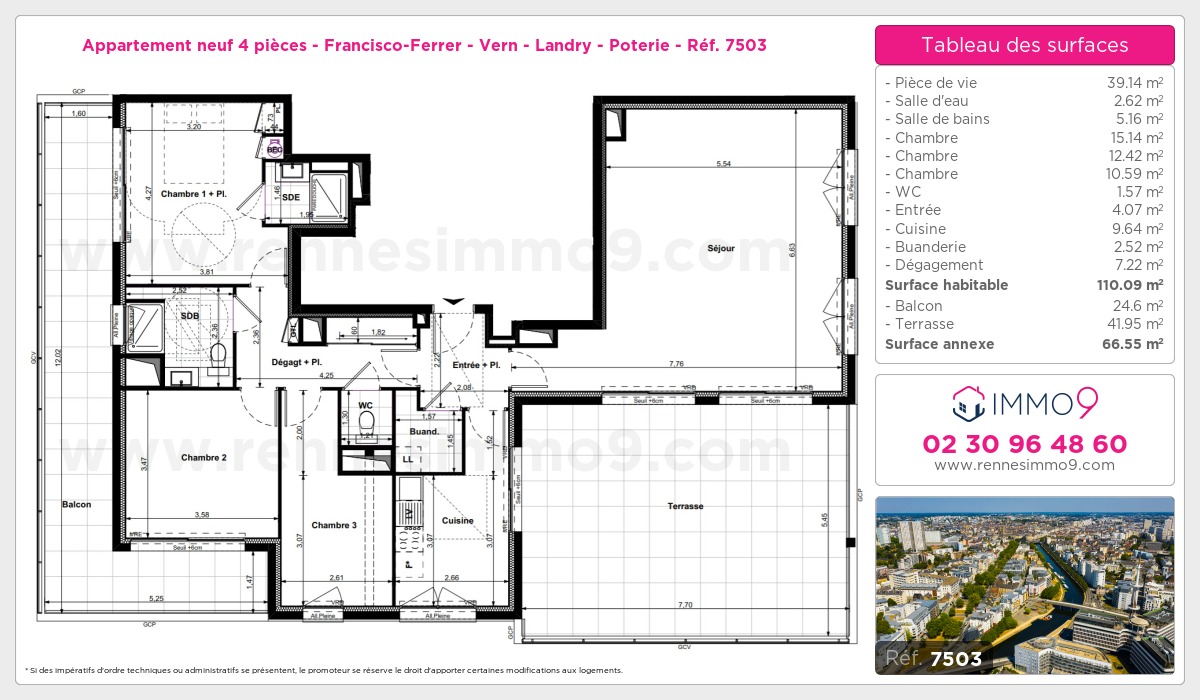 Plan et surfaces, Programme neuf Rennes : Francisco-Ferrer - Vern - Landry - Poterie Référence n° 7503