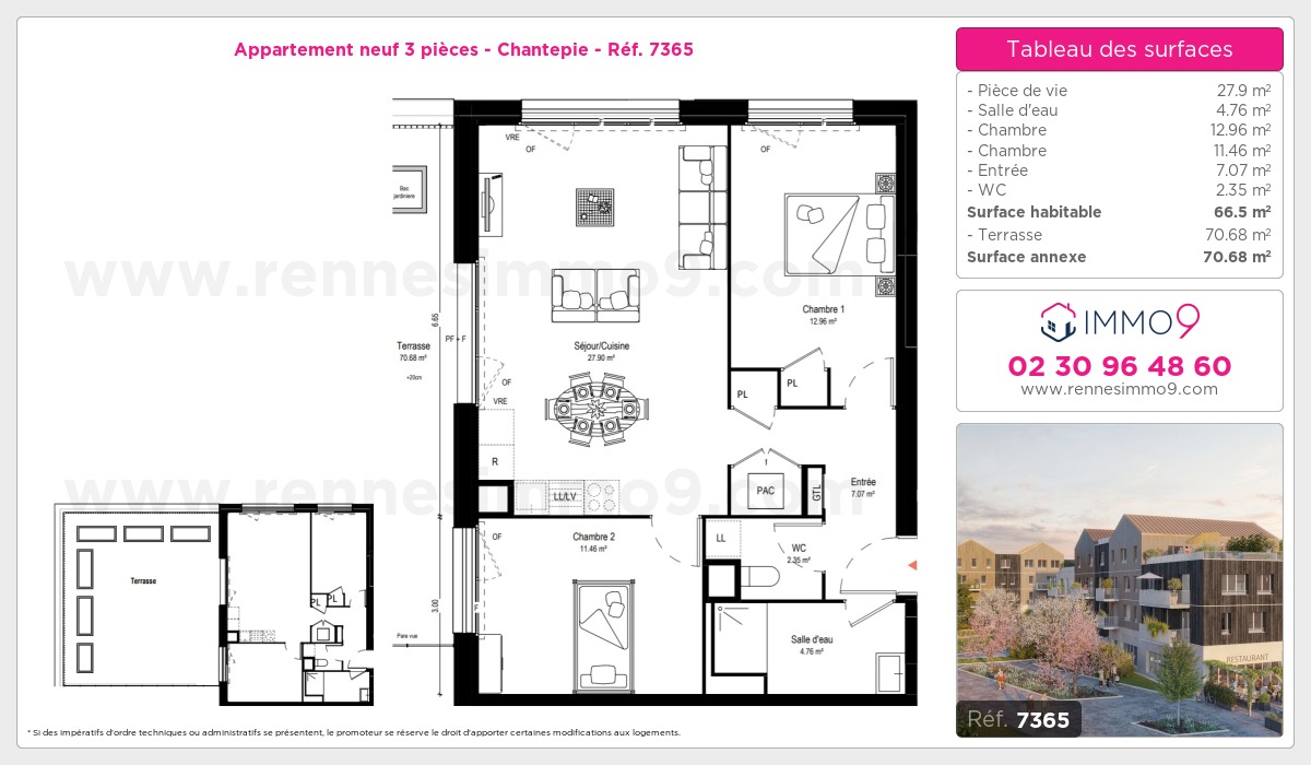 Plan et surfaces, Programme neuf Chantepie Référence n° 7365