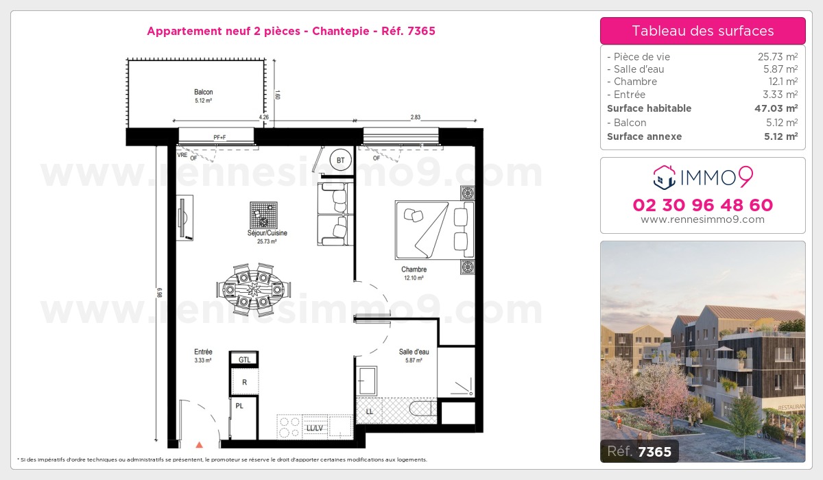 Plan et surfaces, Programme neuf Chantepie Référence n° 7365