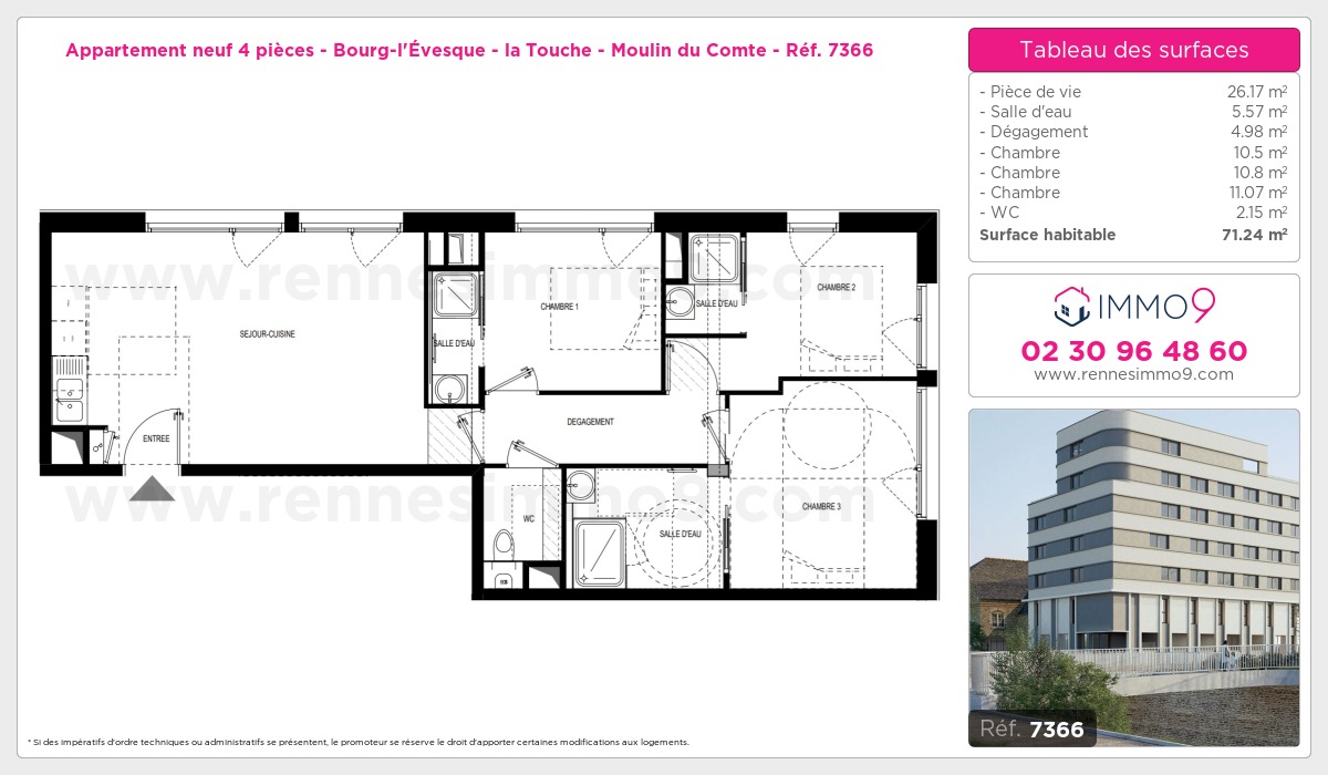 Plan et surfaces, Programme neuf Rennes : Bourg-l'Évesque - la Touche - Moulin du Comte Référence n° 7366