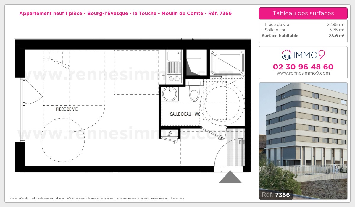 Plan et surfaces, Programme neuf Rennes : Bourg-l'Évesque - la Touche - Moulin du Comte Référence n° 7366