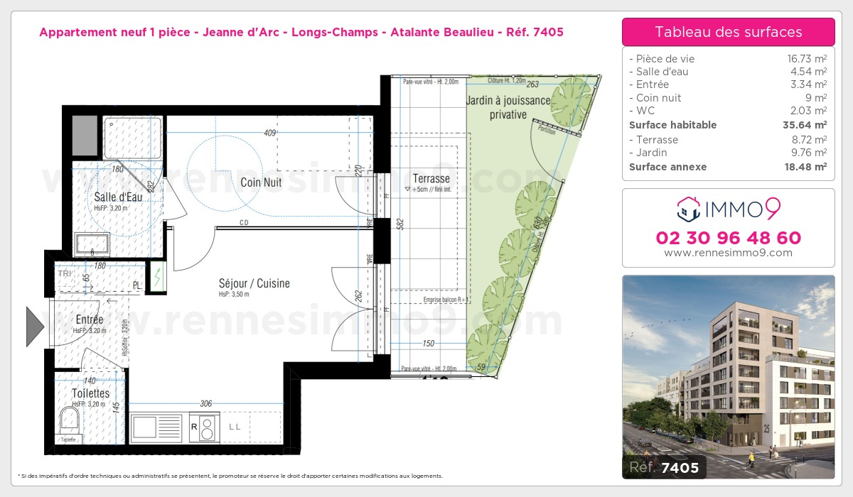 Plan et surfaces, Programme neuf Rennes : Jeanne d'Arc - Longs-Champs - Atalante Beaulieu Référence n° 7405