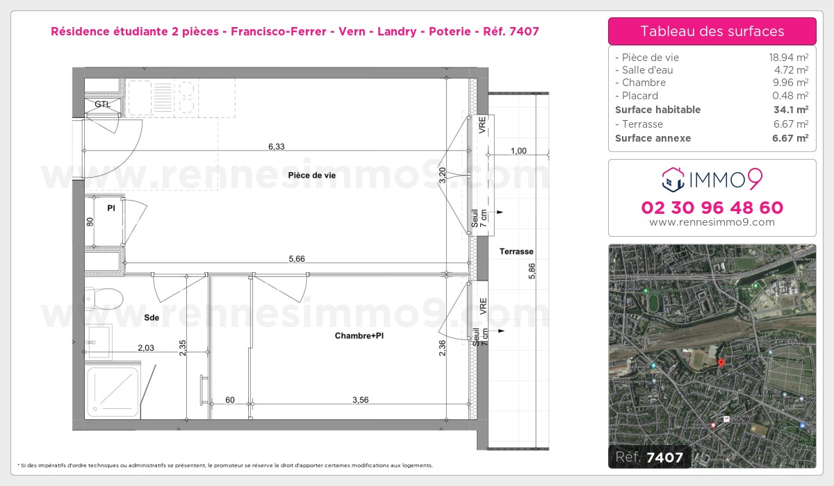 Plan et surfaces, Programme neuf Rennes : Francisco-Ferrer - Vern - Landry - Poterie Référence n° 7407