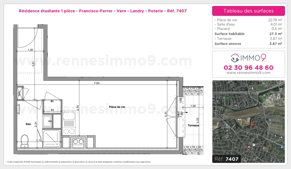 Plan et surfaces, Programme neuf Rennes : Francisco-Ferrer - Vern - Landry - Poterie Référence n° 7407