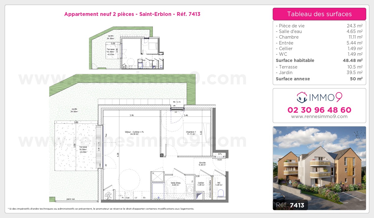 Plan et surfaces, Programme neuf Saint-Erblon Référence n° 7413