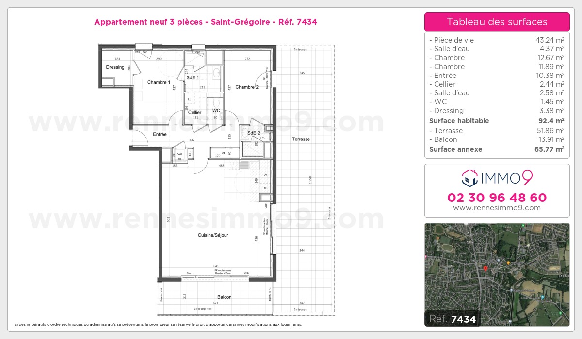 Plan et surfaces, Programme neuf Saint-Grégoire Référence n° 7434
