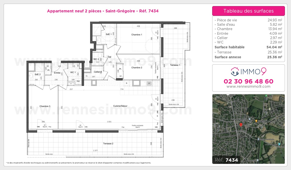 Plan et surfaces, Programme neuf Saint-Grégoire Référence n° 7434