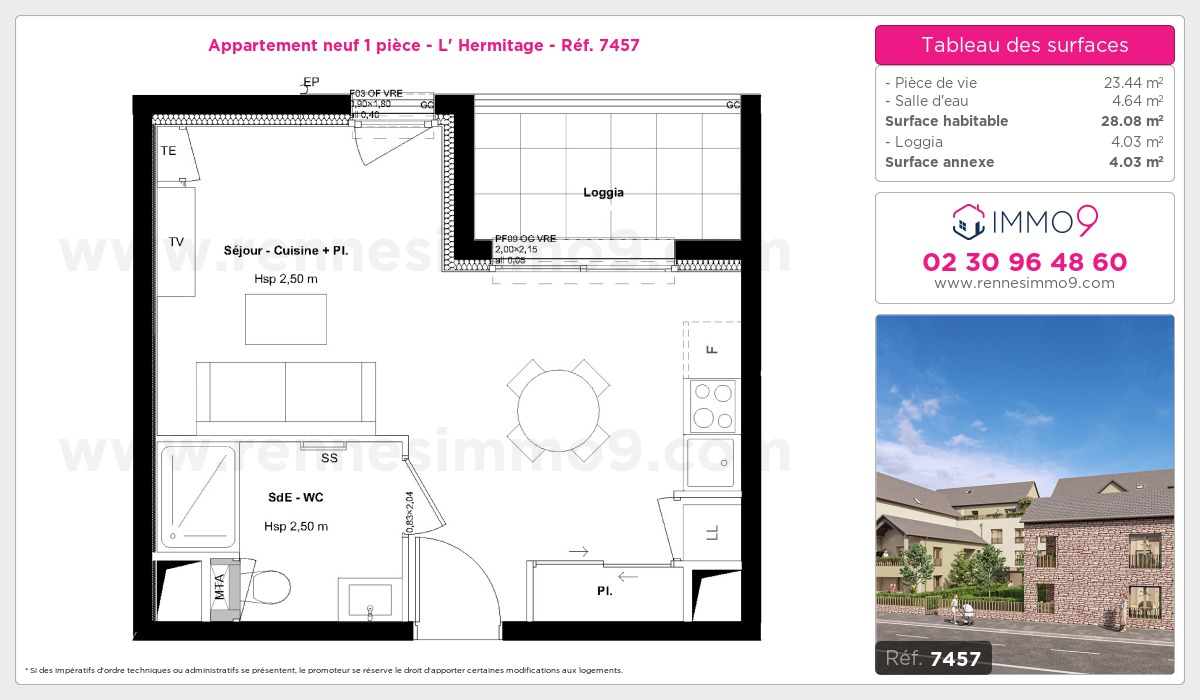 Plan et surfaces, Programme neuf Hermitage Référence n° 7457