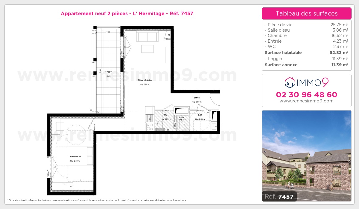 Plan et surfaces, Programme neuf Hermitage Référence n° 7457