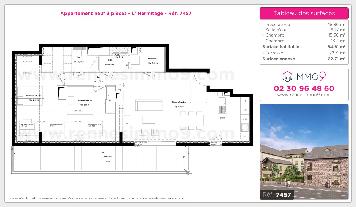 Plan et surfaces, Programme neuf Hermitage Référence n° 7457