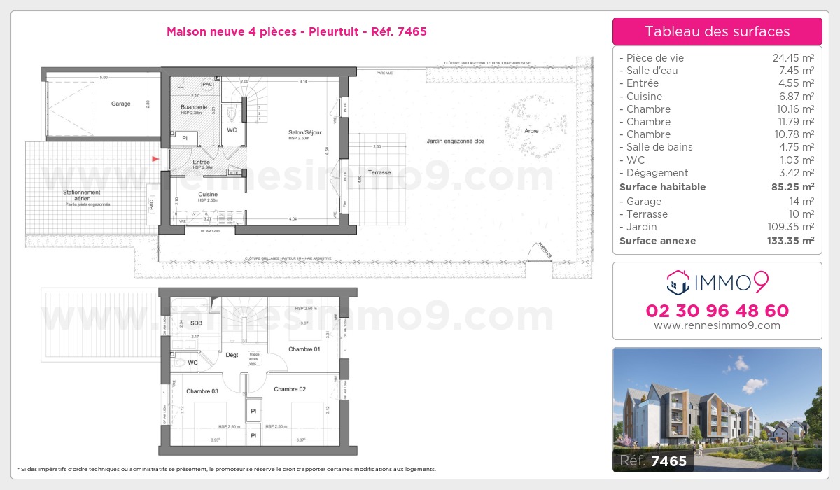 Plan et surfaces, Programme neuf Pleurtuit Référence n° 7465