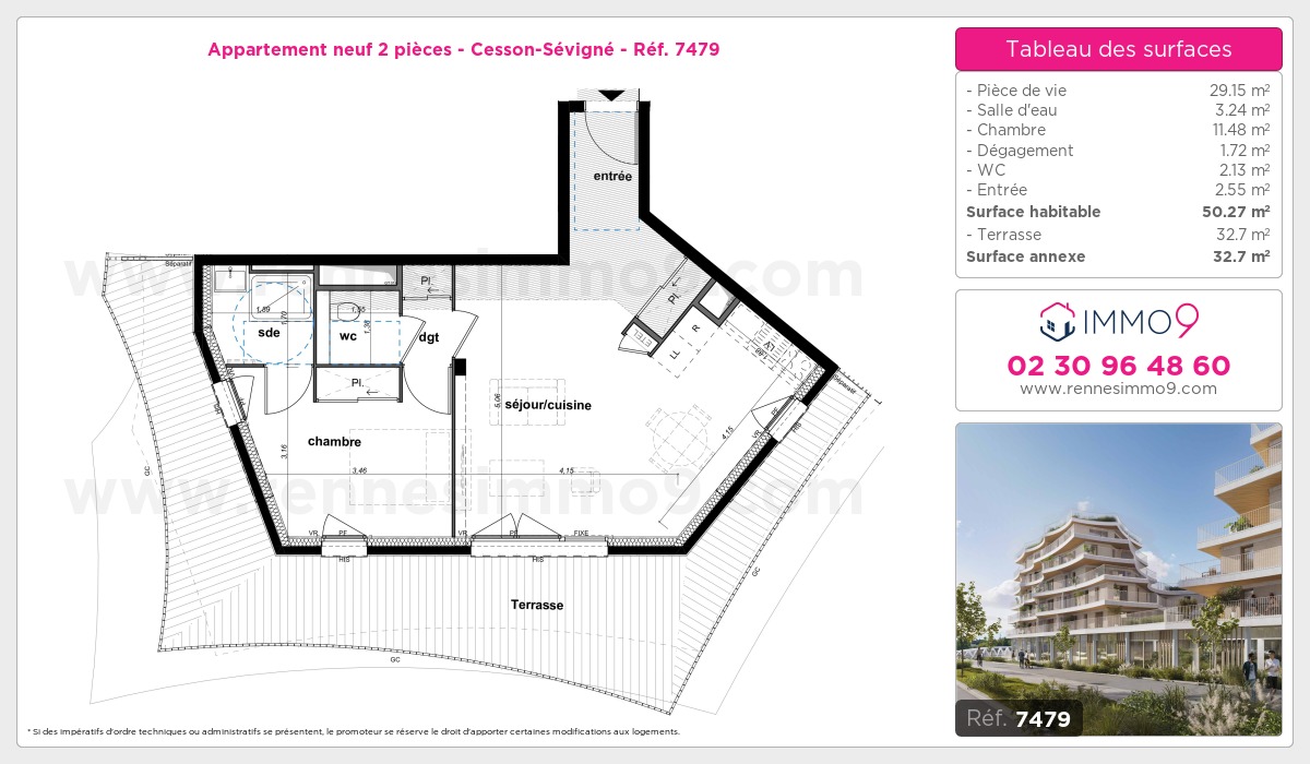 Plan et surfaces, Programme neuf Cesson-Sévigné Référence n° 7479