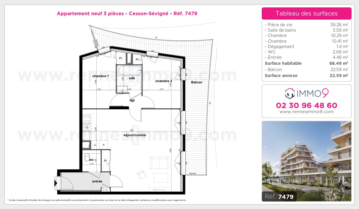 Plan et surfaces, Programme neuf Cesson-Sévigné Référence n° 7479