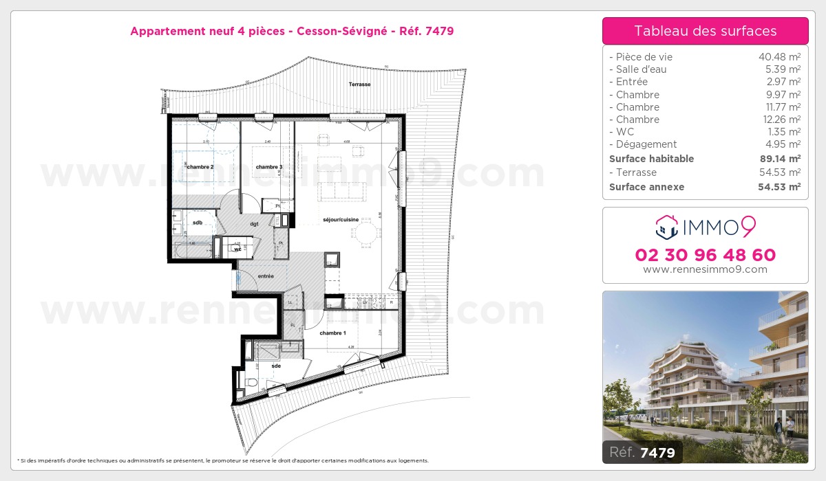 Plan et surfaces, Programme neuf Cesson-Sévigné Référence n° 7479