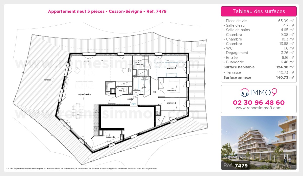 Plan et surfaces, Programme neuf Cesson-Sévigné Référence n° 7479