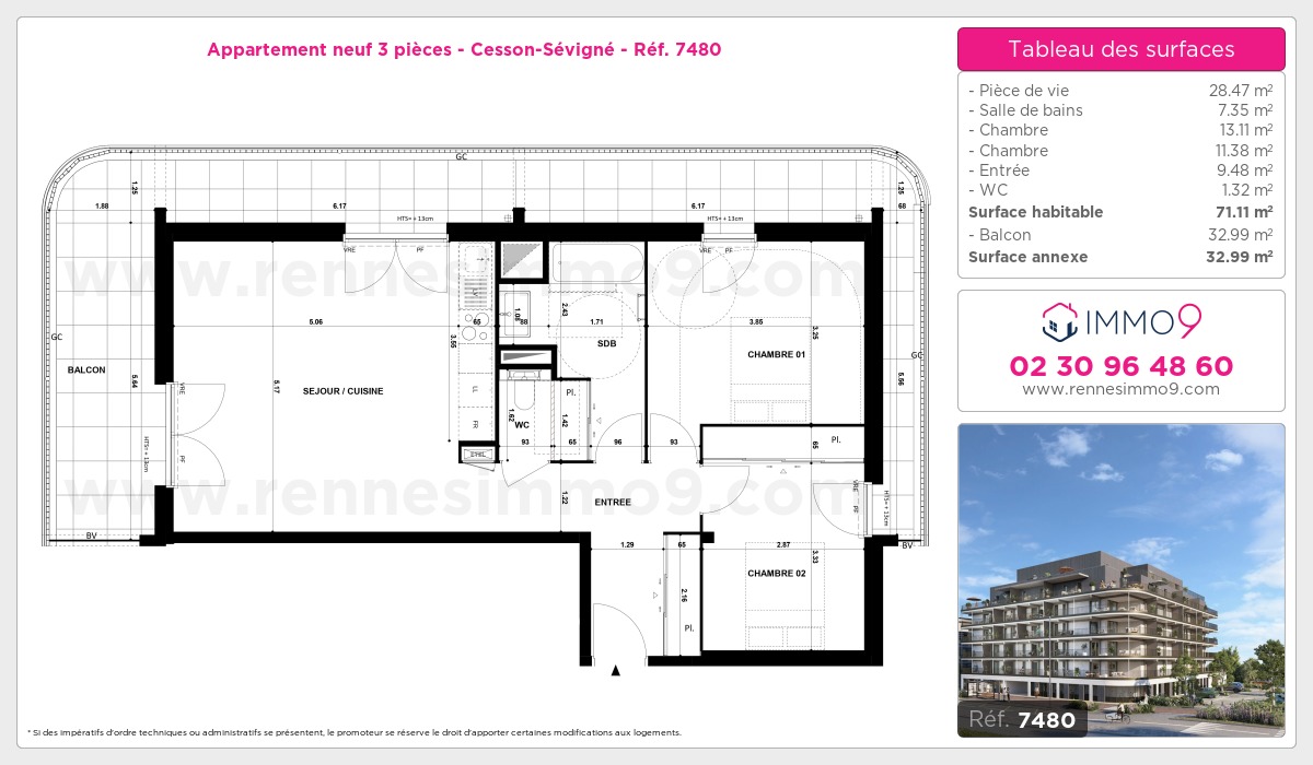 Plan et surfaces, Programme neuf Cesson-Sévigné Référence n° 7480