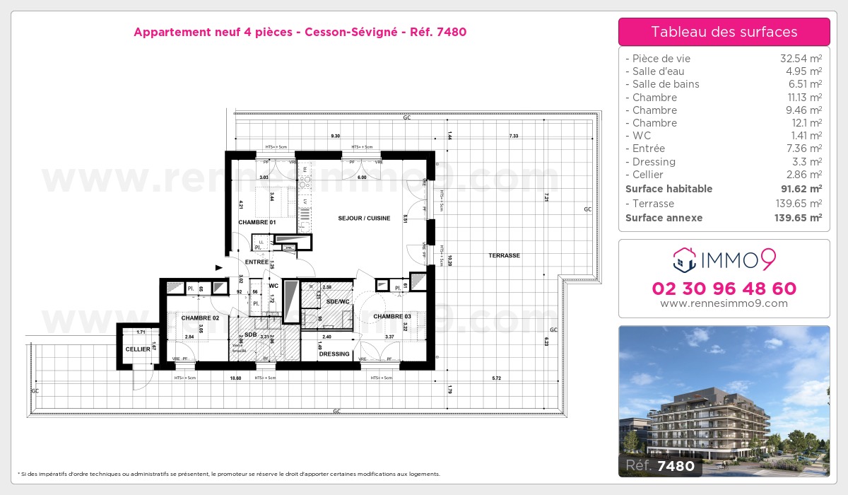 Plan et surfaces, Programme neuf Cesson-Sévigné Référence n° 7480