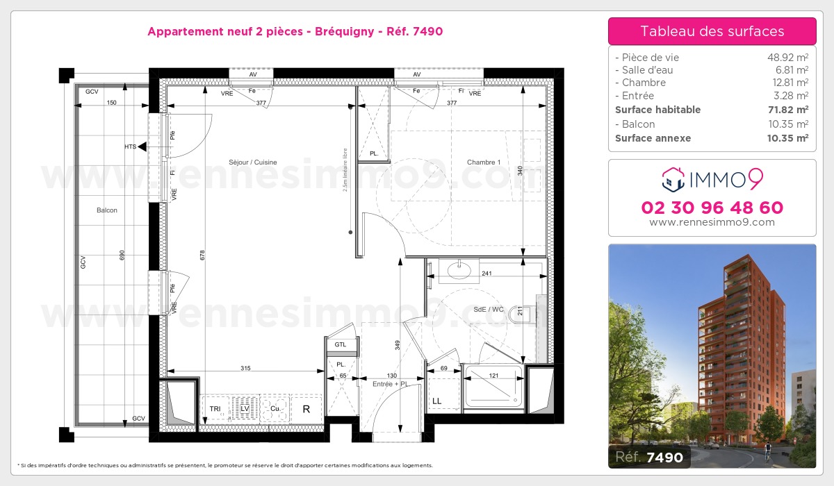 Plan et surfaces, Programme neuf Rennes : Bréquigny Référence n° 7490