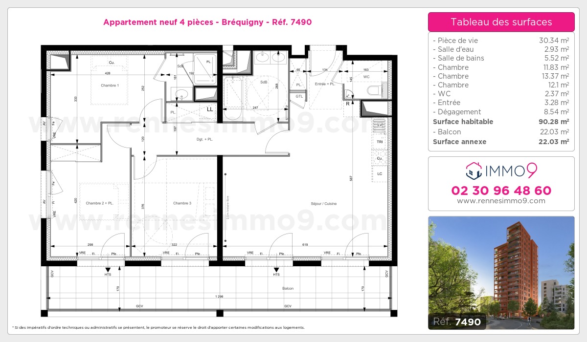 Plan et surfaces, Programme neuf Rennes : Bréquigny Référence n° 7490
