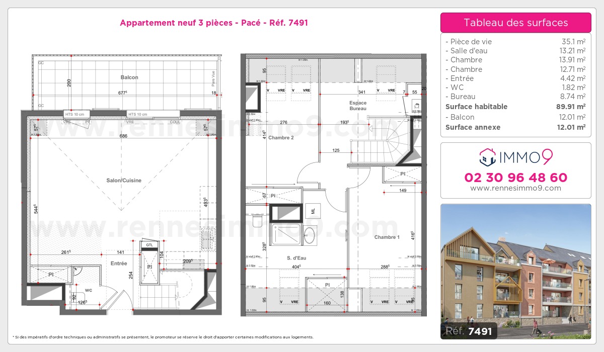 Plan et surfaces, Programme neuf Pacé Référence n° 7491