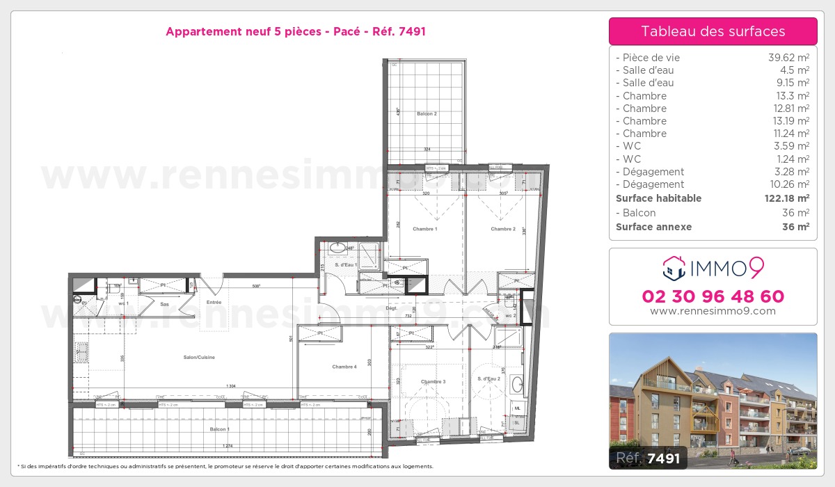 Plan et surfaces, Programme neuf Pacé Référence n° 7491