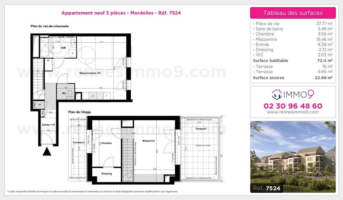Plan et surfaces, Programme neuf Mordelles Référence n° 7524