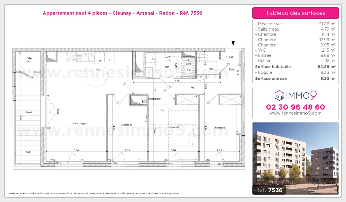 Plan et surfaces, Programme neuf Rennes : Cleunay - Arsenal - Redon Référence n° 7536