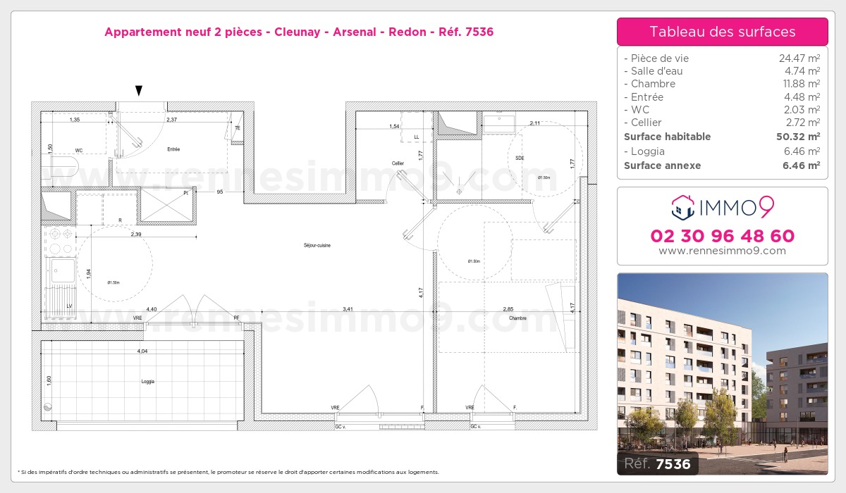 Plan et surfaces, Programme neuf Rennes : Cleunay - Arsenal - Redon Référence n° 7536