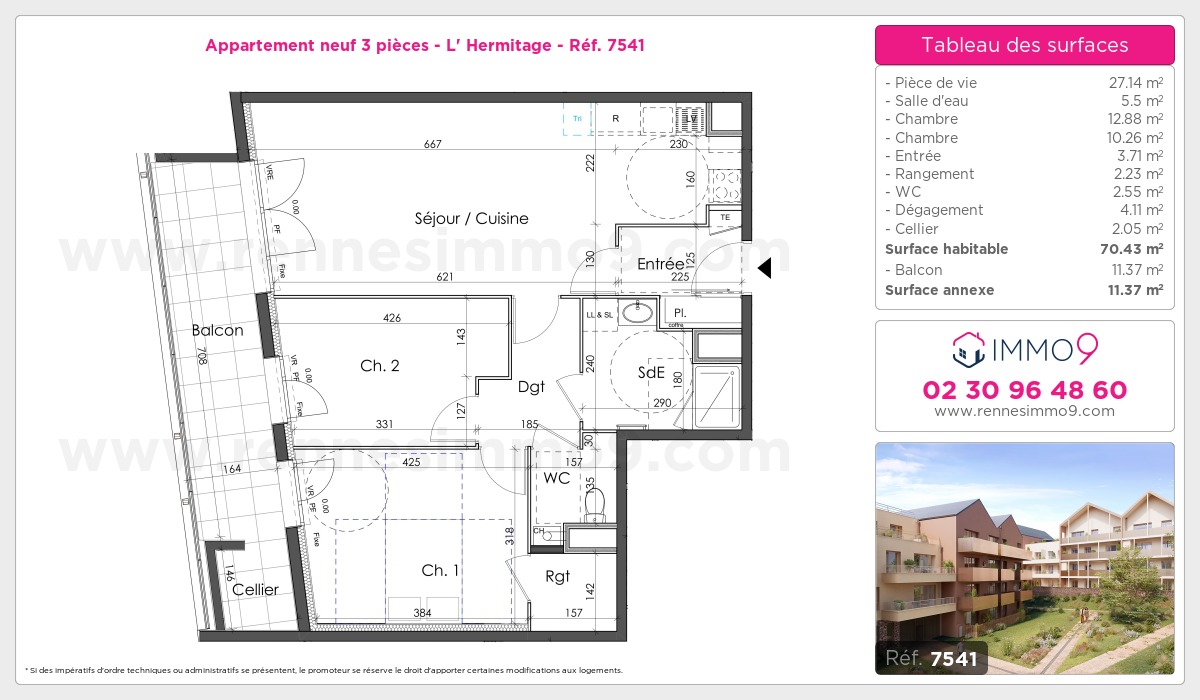 Plan et surfaces, Programme neuf Hermitage Référence n° 7541