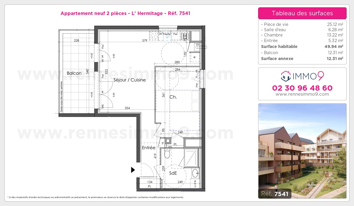 Plan et surfaces, Programme neuf Hermitage Référence n° 7541