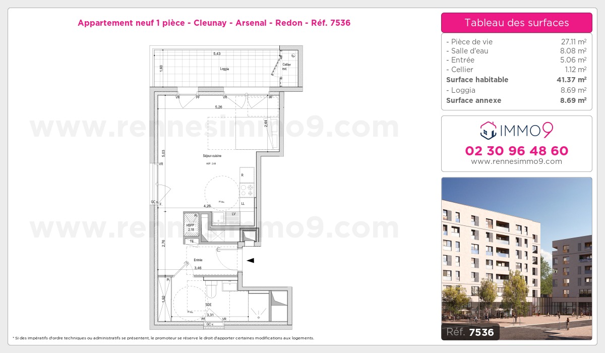 Plan et surfaces, Programme neuf Rennes : Cleunay - Arsenal - Redon Référence n° 7536