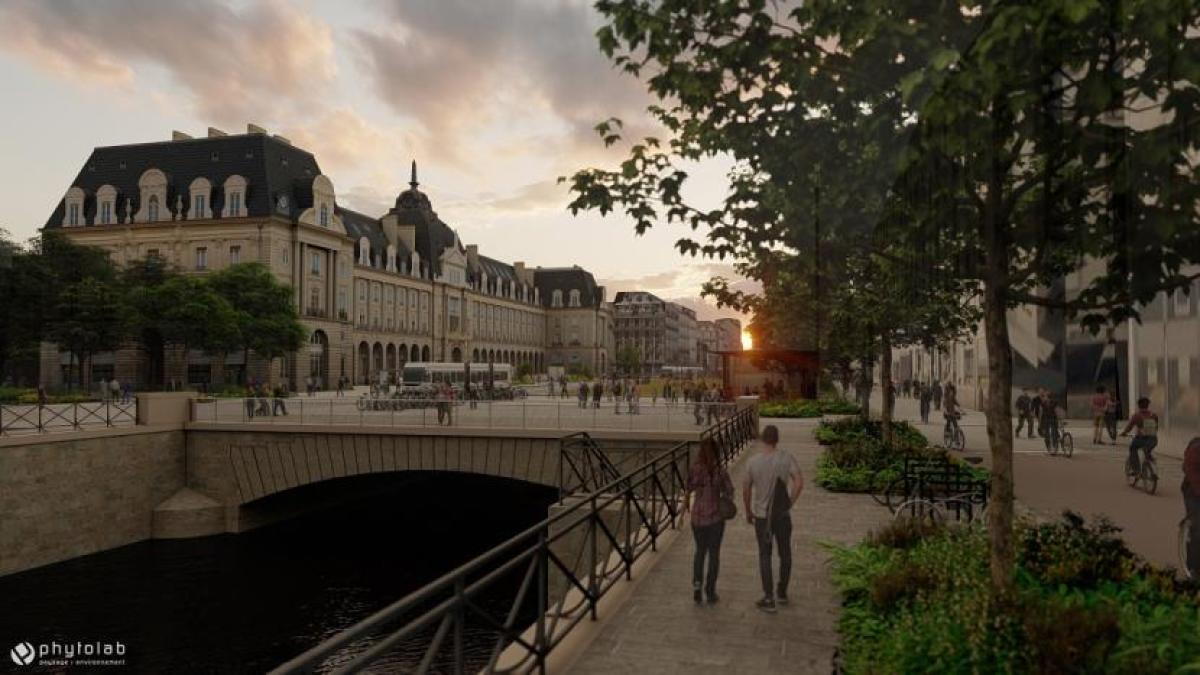 reamenagement république et quais vilaine rennes – visuel Perspective depuis l'un des quais vers la place de la République